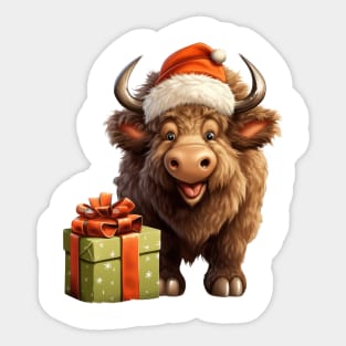 Baby Christmas Bison With Gift Sticker